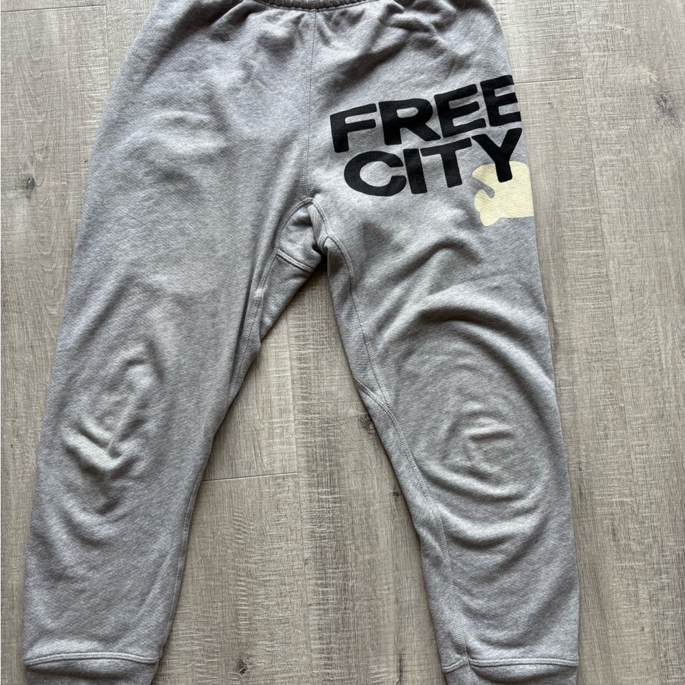 Freecity Gray Track Pants with Black and Cream Logo